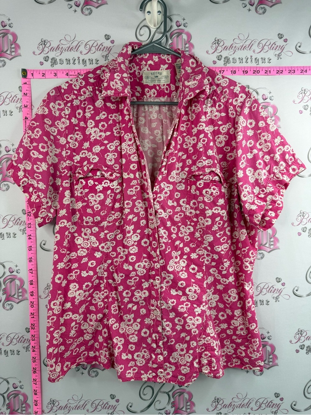 Riders by Lee T-shirt flowers Pink Floral Button-Down Short Sleeve Shirt